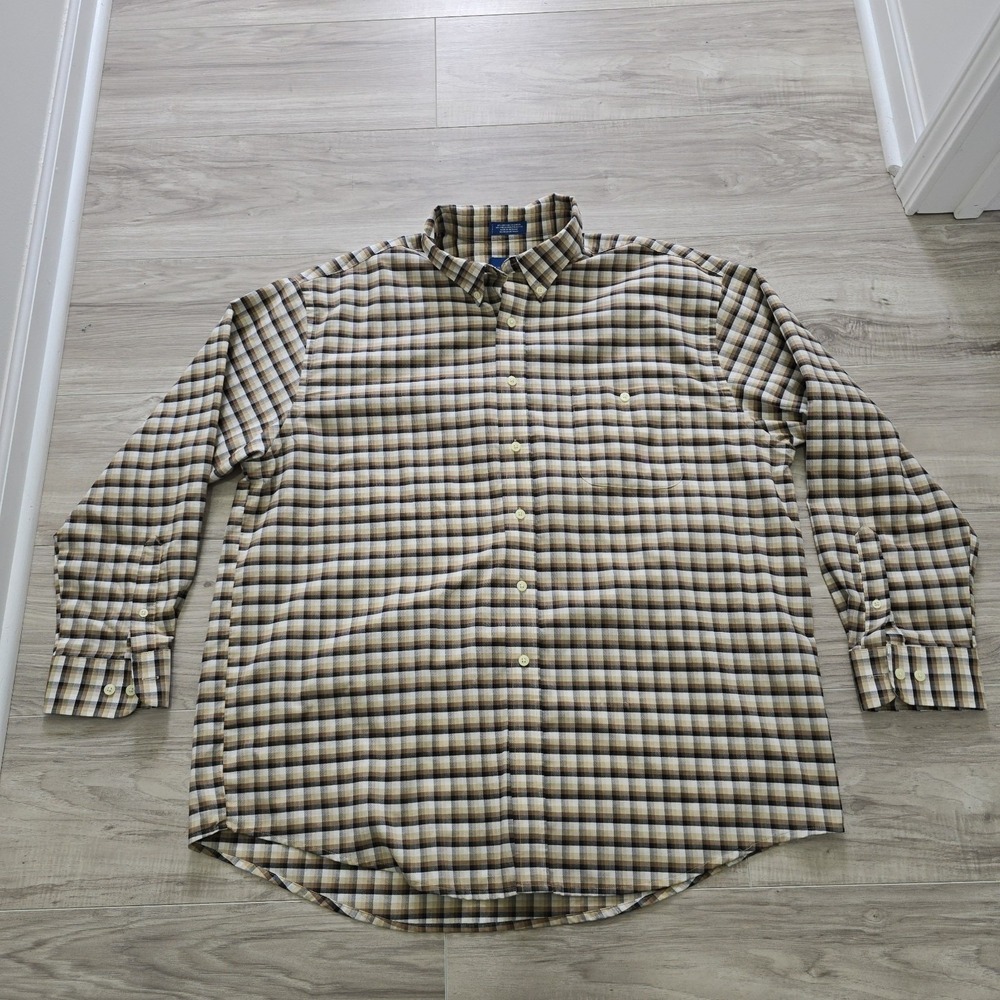 Towncraft Plaid Flannel Shirt Mens Size XL Brown Cotton Long SLEEVE